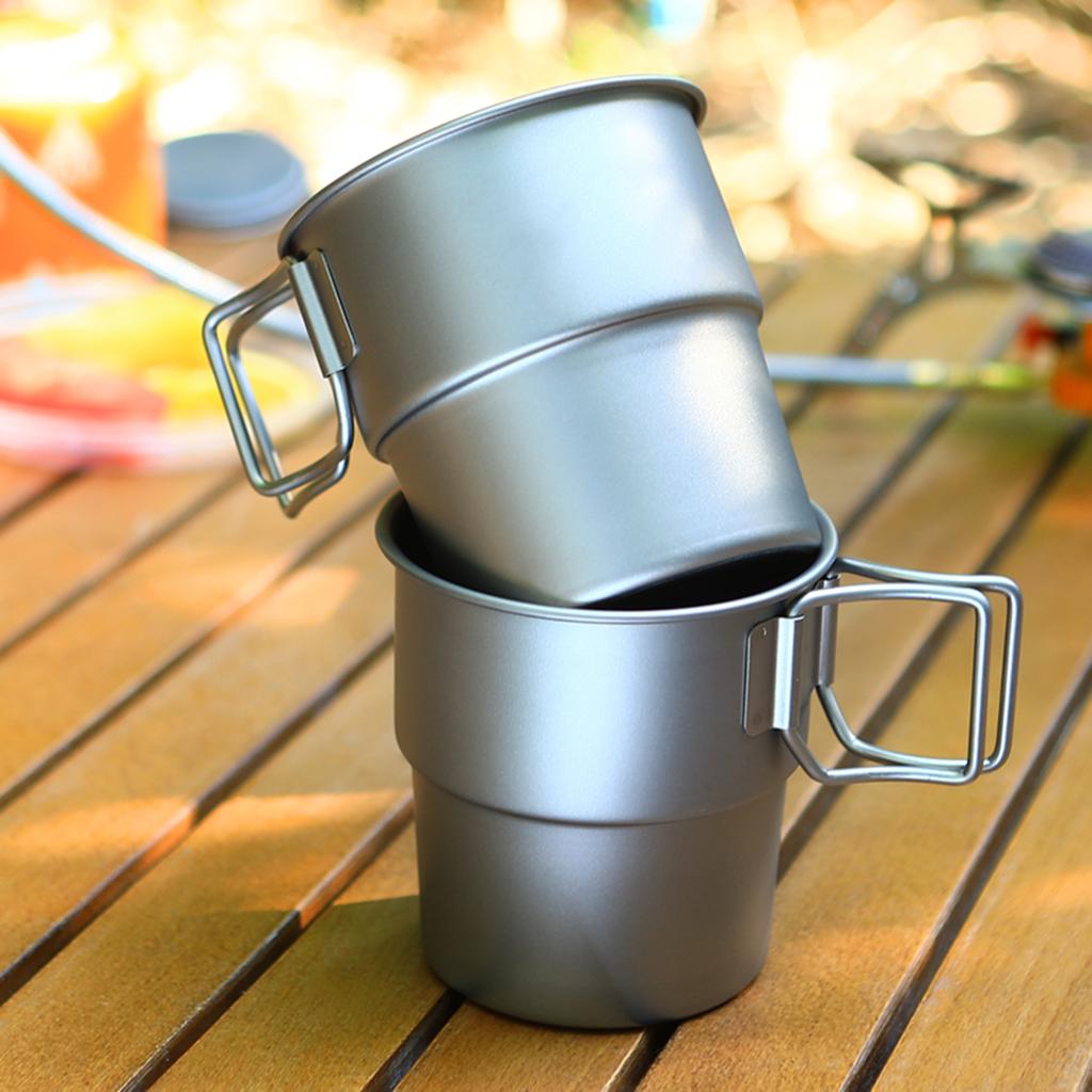 Stackable Coffee Mugs Titanium Camping Cups 300ml Foldable Handle Outdoor Coffee Mugs Reusable