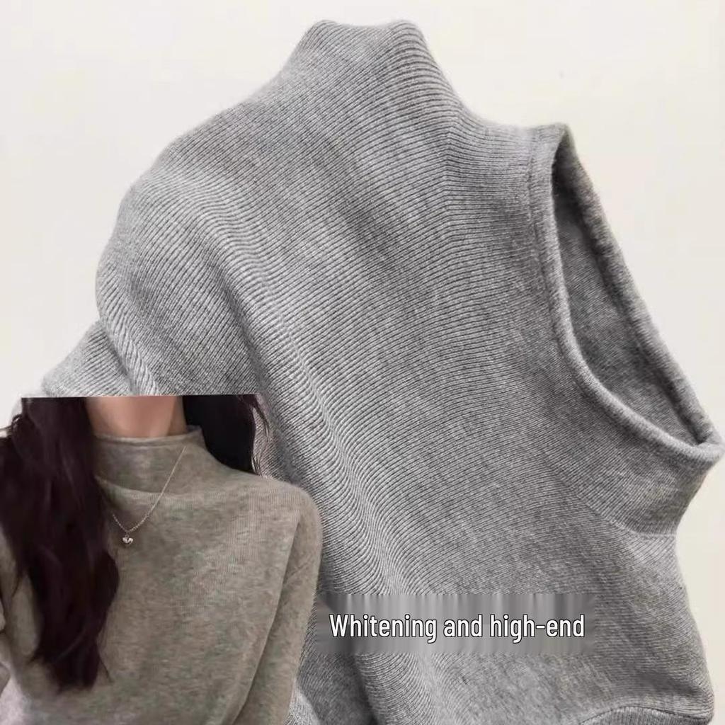 Gray Half-High Neck Slimming Knit Sweater - Women's Versatile Autumn/Winter Slim-Fit Top
