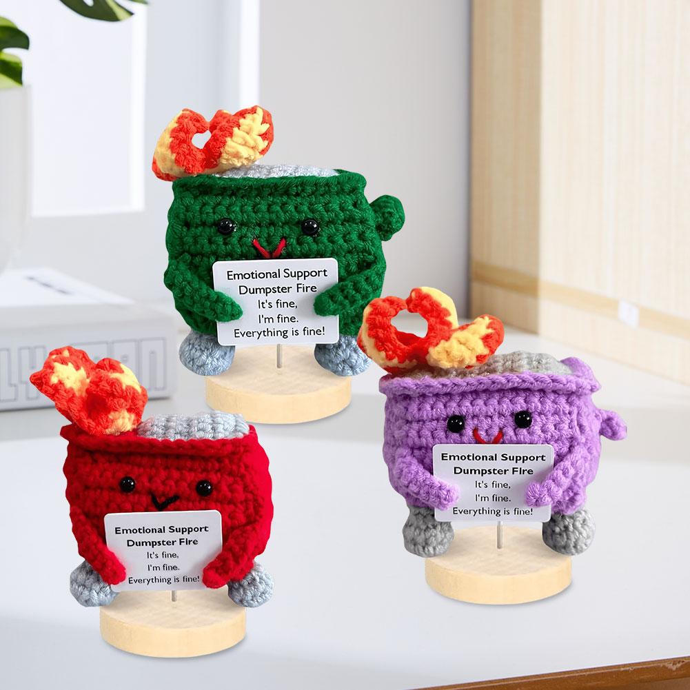 Emotional Support Dumpster Fire Cute Positive Crochet Dumpster Fire Crochet Trash Can Fire Funny Gifts for Friends Coworker