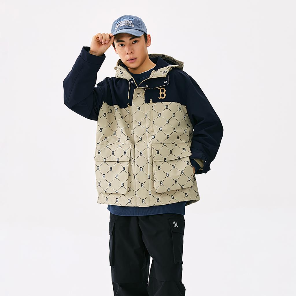 Новая коллекция MLB MONOGRAM Куртка Boston Red Sox 25FW Унисекс Стандартная Песочная 3AWJM0154-43SAS