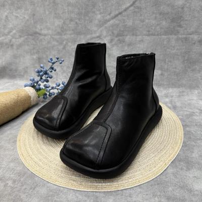 Модные женские туфли на плоской подошве с ботильонами на платформе, модные туфли из кожи с квадратным носком и хлопка, женская зимняя обувь 2025 года, теплые повседневные ботинки Mujer