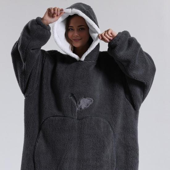 Winter Wearable Blanket Bathrobe with Big Pocket Thick Double-sided Fleece Loose Long Sleeves Pajamas Heat Retention Full Protection Home Lazy