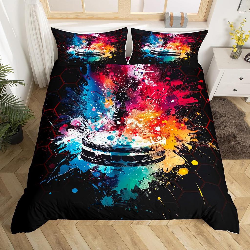 Пододеяльник для хоккейного стадиона, Постельный комплект для хоккея с шайбой, Чехол для одеяла с граффити хоккеиста, Зимнее мероприятие по командным видам спорта, Чехол для одеяла