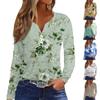 Женская модная повседневная футболка с v-образным вырезом и цветочным принтом, длинный рукав, декоративная пуговица, топ