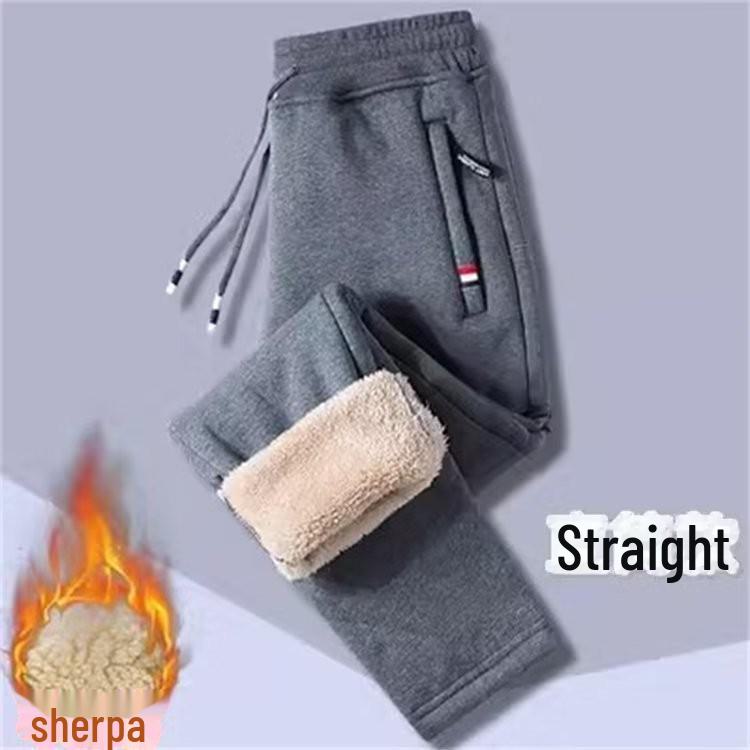 Мужские толстые теплые повседневные брюки из овчины - большие, свободный крой, 3 цвета, с карманом на молнии