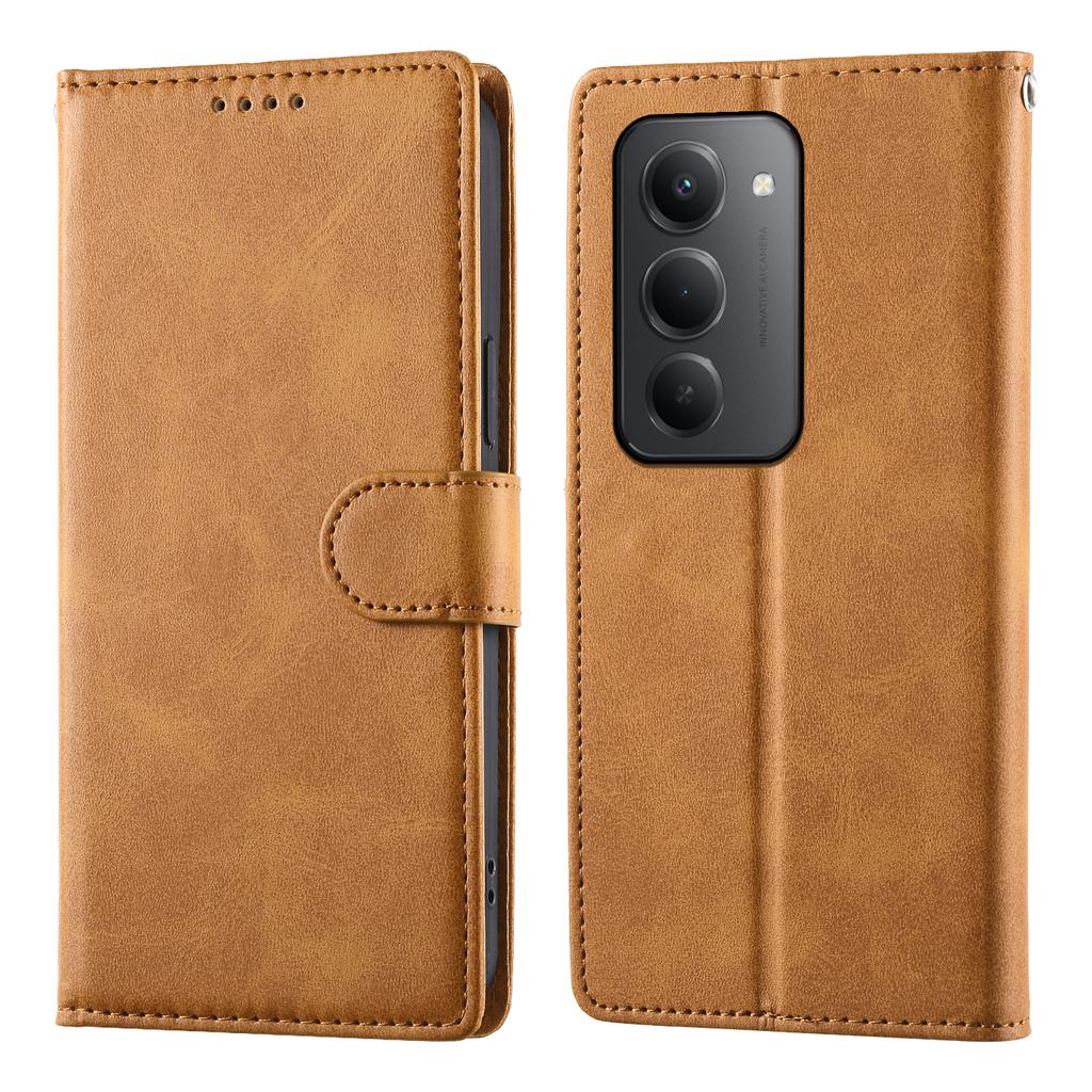 Для Xiaomi Redmi 15 5G (Глобальный) (169 мм) Чехол-кошелек с подставкой, текстура теленка, ПУ-кожа, чехол-книжка для телефона с ремешком на запястье