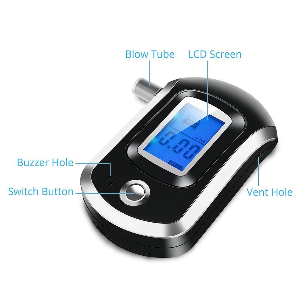 Breathalyzer Digital LCD Breath Alcohol Tester with 10 Mouthpieces Display
