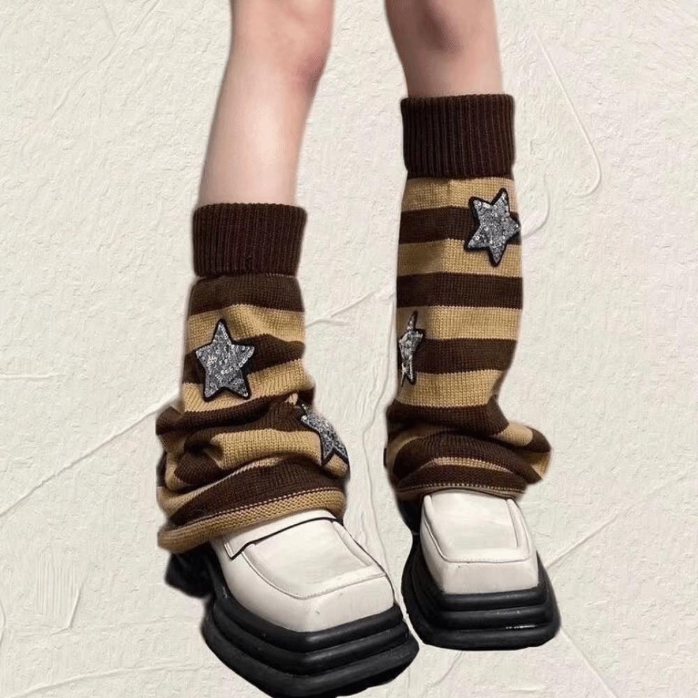 Y2K Thigh High Socks Knitted Boot Socks Harajuku Style Leg Covers Autumn Winter