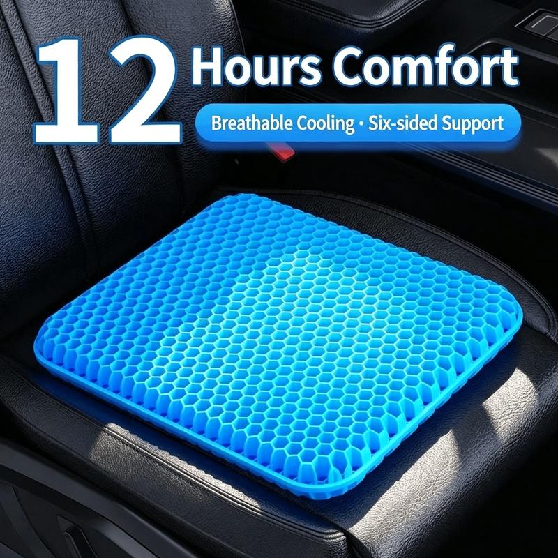 Double‑Thick Gel Seat Cushion, Breathable Pressure Relief Cooling Pad Universal for Office Car Home
