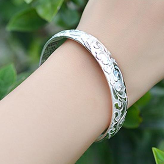Женский браслет-открытие, регулируемая окружность, цветочный тисненый, гладкий, полированный, широкий, на запястье, ювелирное изделие