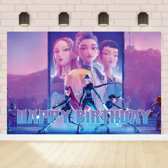 Фоновая ткань Демон Фильм Охотники С Днем Рождения Баннер Задник Подвесная ткань Украшение Детские товары для вечеринки