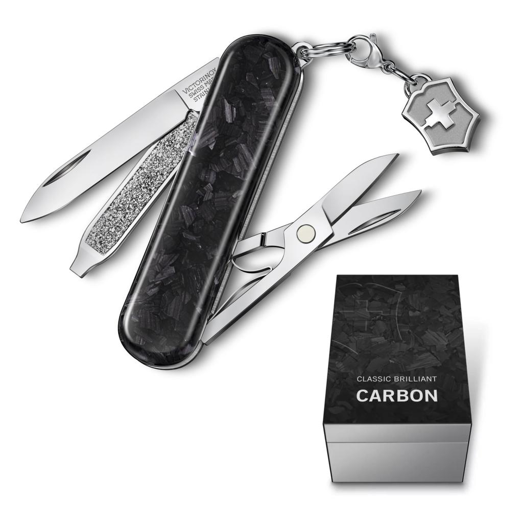 VICTORINOX Classic SD Brilliant Carbon Swiss Army Knife Многофункциональный нож для кемпинга на открытом воздухе с плоской отверткой, оснащенный гвоздем