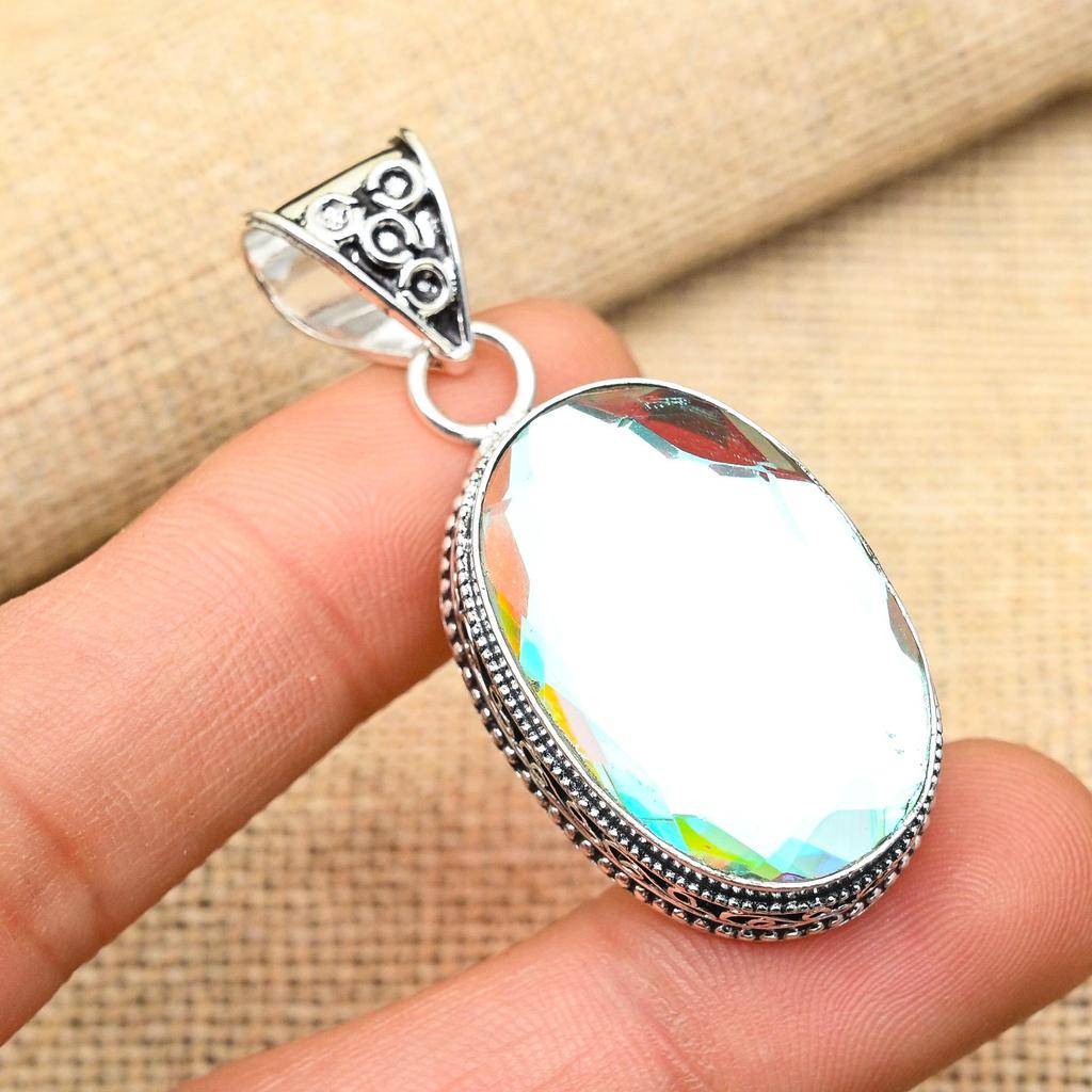 Rainbow Mystic Topaz Gemstone Handmade 925 Solid Sterling Silver Jewelry Pendant For Her