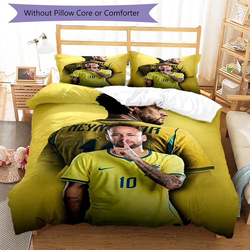 3pcs Neymar19 Design Cover Set - HD Printed Bedding with 1 Cover and 2 Pillowcases - Perfect for Home and Dorm Decor