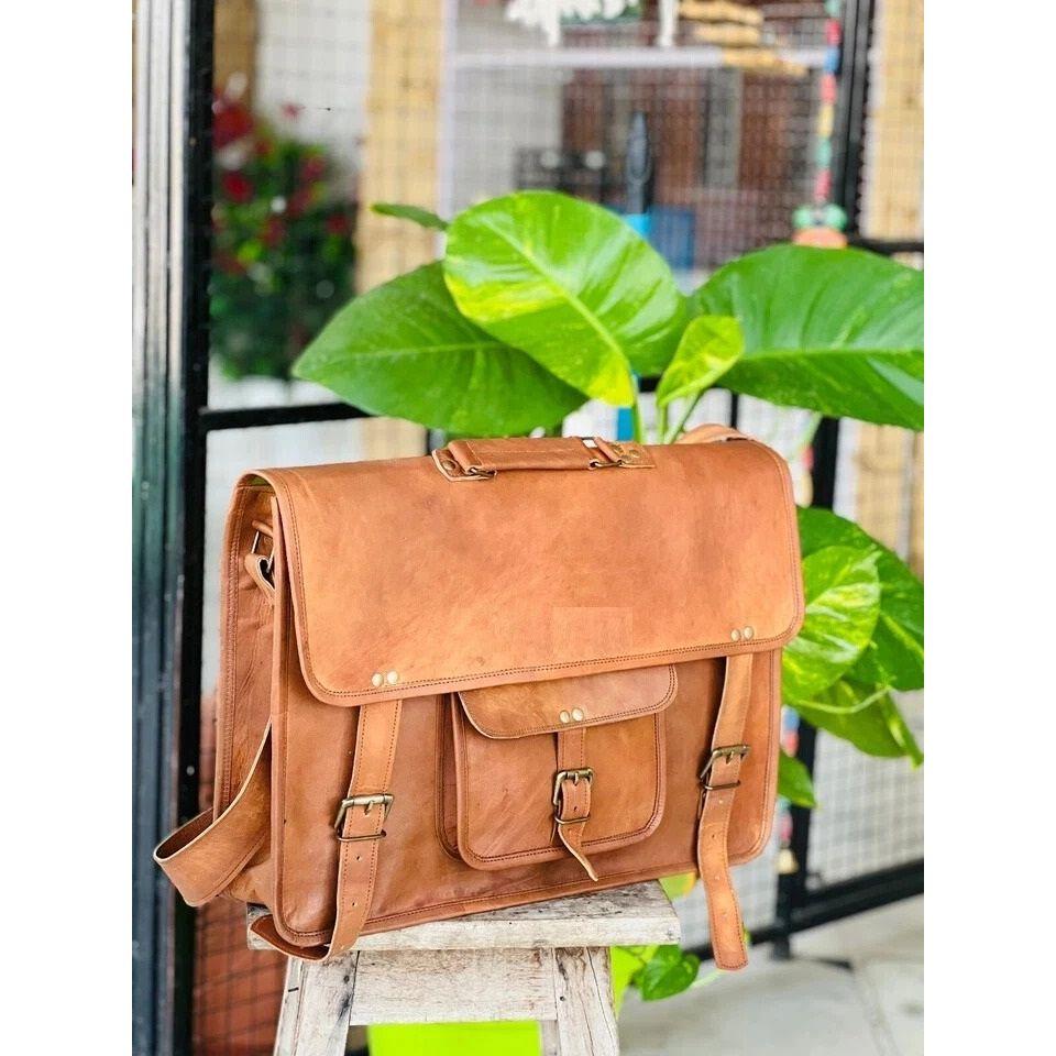 Сумка-портфель ручной работы из кожи первого сорта в винтажном стиле для ноутбука, мессенджер