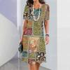 Summer Woman Clothing Short Sleeves Dresses Irregularly Printing Long Dress 3d Retro Women's Clothing Loose Round Neck Pullover