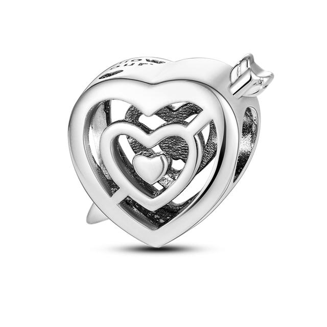 Heart Shape 925 Silver Family Lover Affection Pendant Charm Beads Fit Woman's Cute Bracelet DIY Jewelry For Women