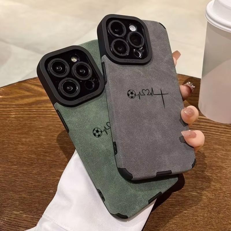 Чехол для телефона с футбольным узором из искусственной кожи для iPhone 11 12 13 14 15 16 17 Pro Max Air XR X XS 16E Plus Защитная крышка для объектива