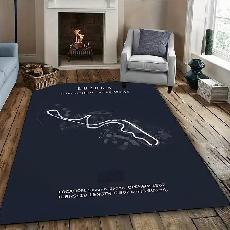 Ковер Grand Prix, Ковер на тему автоспорта, Коврик с дизайном трассы Формулы-1, Легко чистящийся, Нескользящий коврик для пола, для дома, спальни, прихожей