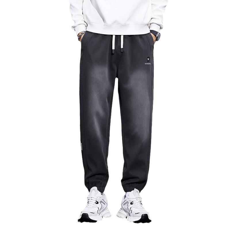 [Optional Fleece] Men's New Autumn/Winter Casual Lyocell Embroidered Drawstring Sports Pants