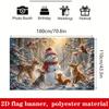 One 2D flag Christmas winter-themed banner background featuring snow-covered forest snowmen and various animalsZL