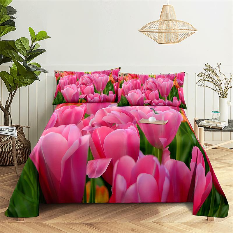 Главная Простыни Розовый тюльпан Односпальная простыня Модный дизайн Цветы Простыни Queen Size Комплект простыней Простыни и наволочки
