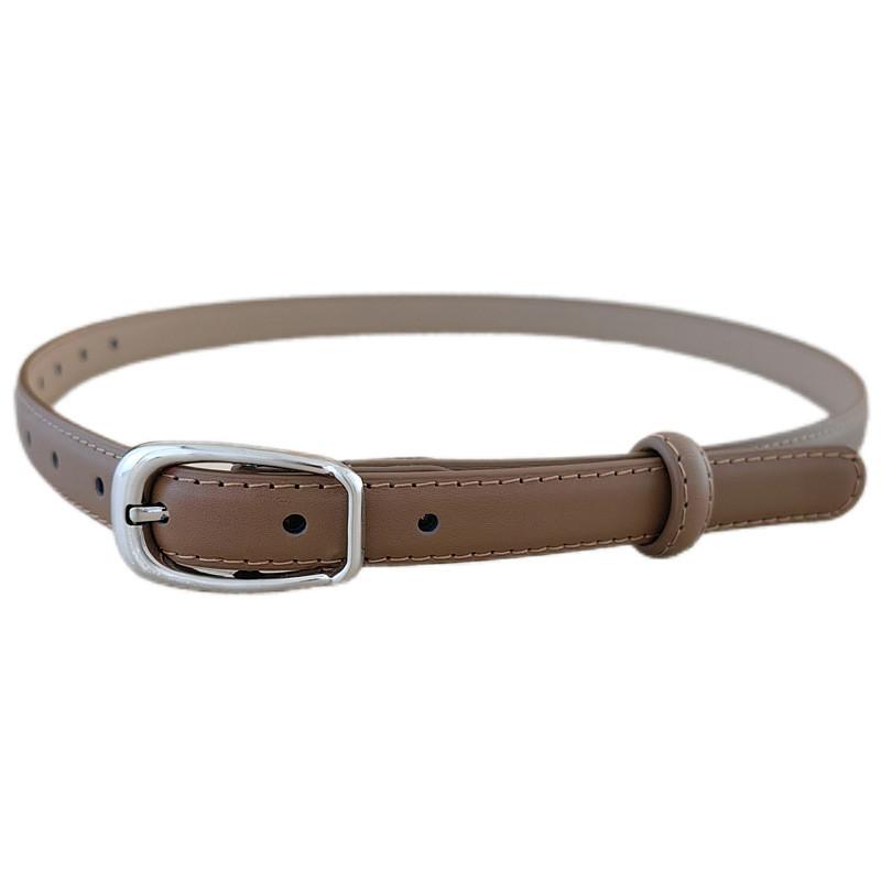 Fashionable Black And Beige Leather Belt With Oval Metal Buckle For Casual Elegance