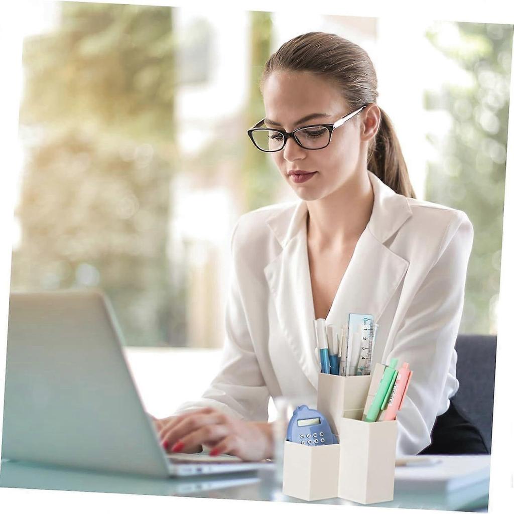 Desktop Storage Box Pen Holder Hexagonal Container for Pens Pencil Pot Pencil Organizer Beige