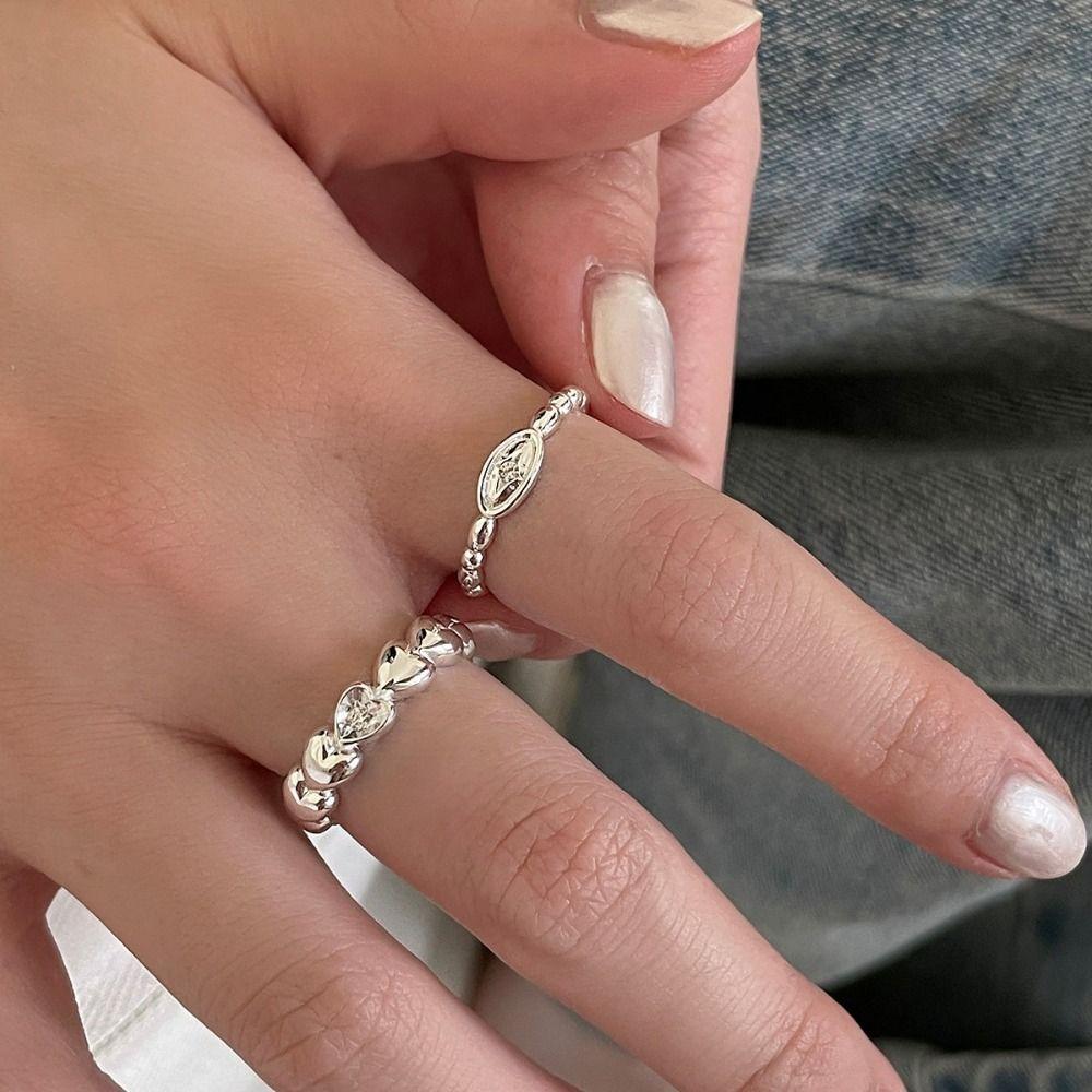 Stackable Design Heart Ring Silver Color Adjustable Ring Open Finger Ring Valentines Gift