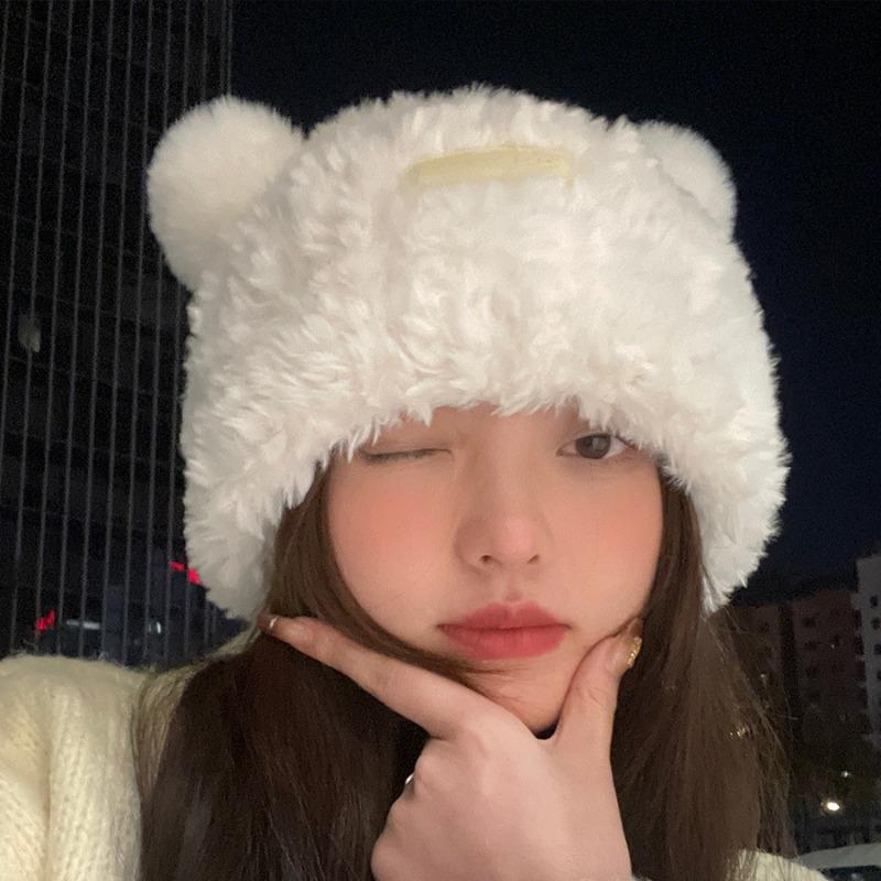 A New Cute Bear Ears Plush Hat Warm Ear Protection Wool Hat Winter Versatile Knitted Hat