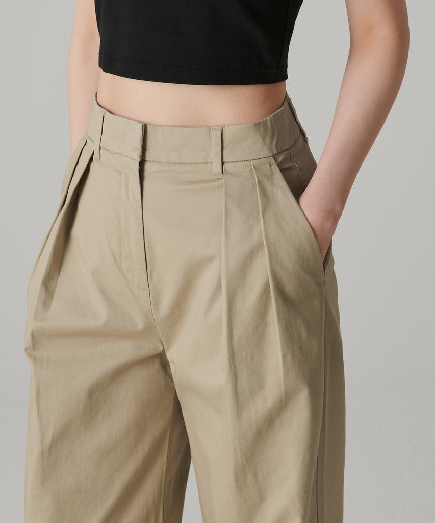 MUSINSA STANDARD WOMAN Женские Широкие Хлопковые Брюки Чинос с Обратной Двумя Запонками [Бежевый]