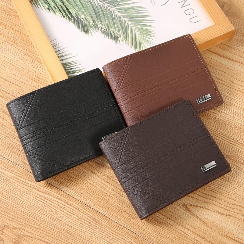 Men's Wallet Short Casual Fashion Simple Thin Leather Clip Blue Large Capacity Men's Wallet Card Bag Change Bag