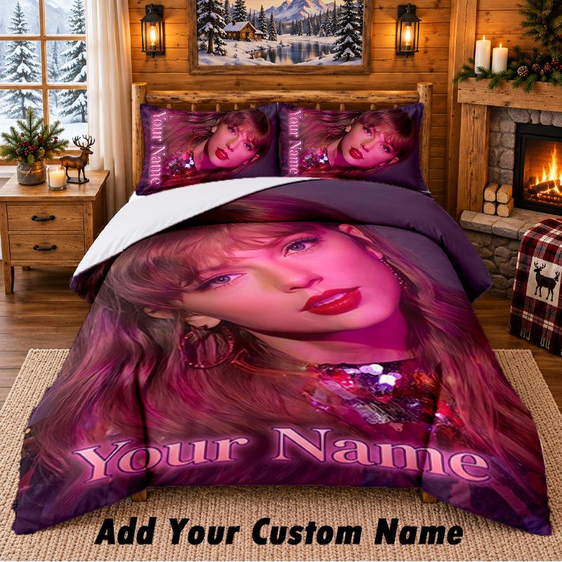 Taylor Swift Pattern Bedding 3Pcs Set Custom Name, Bed Sheet And Pillowcases For Home Bedroom
