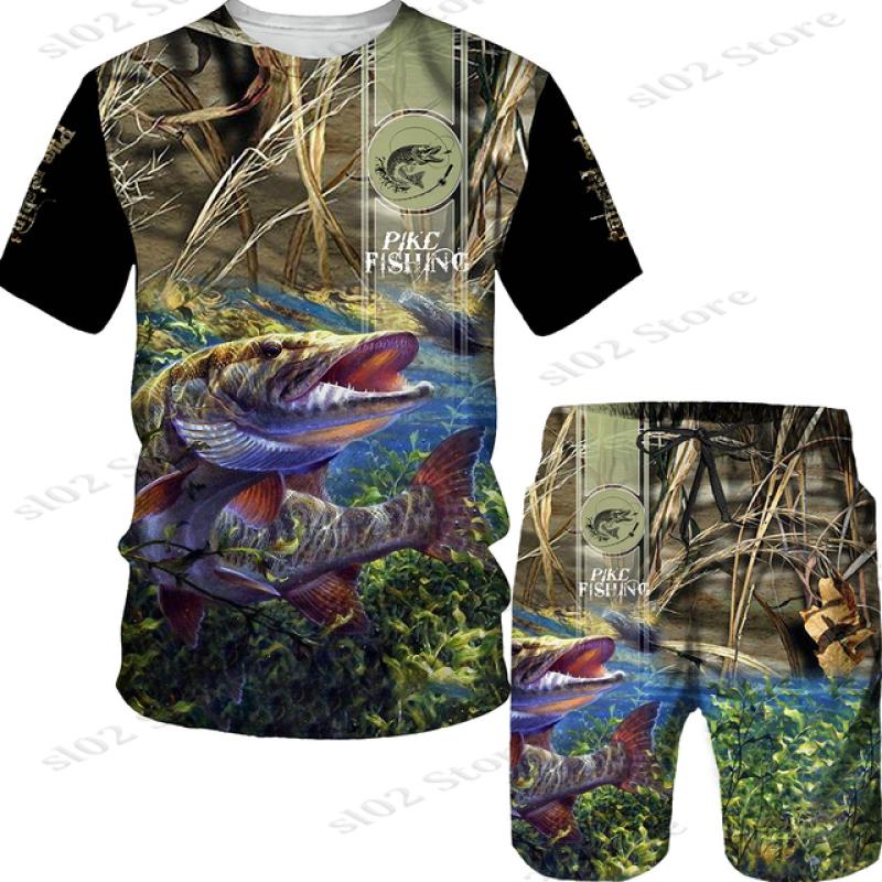 Мужская футболка с 3D принтом рыбы для спорта, рыбалки, кемпинга, камуфляжа и охоты, комплект мужской одежды, уличная одежда, футболки/шорты/костюмы больших размеров