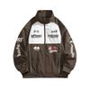 Mens Biker Jacket Streetwear Stand Collar Color Block Print Slim Fit Casual Outerwear