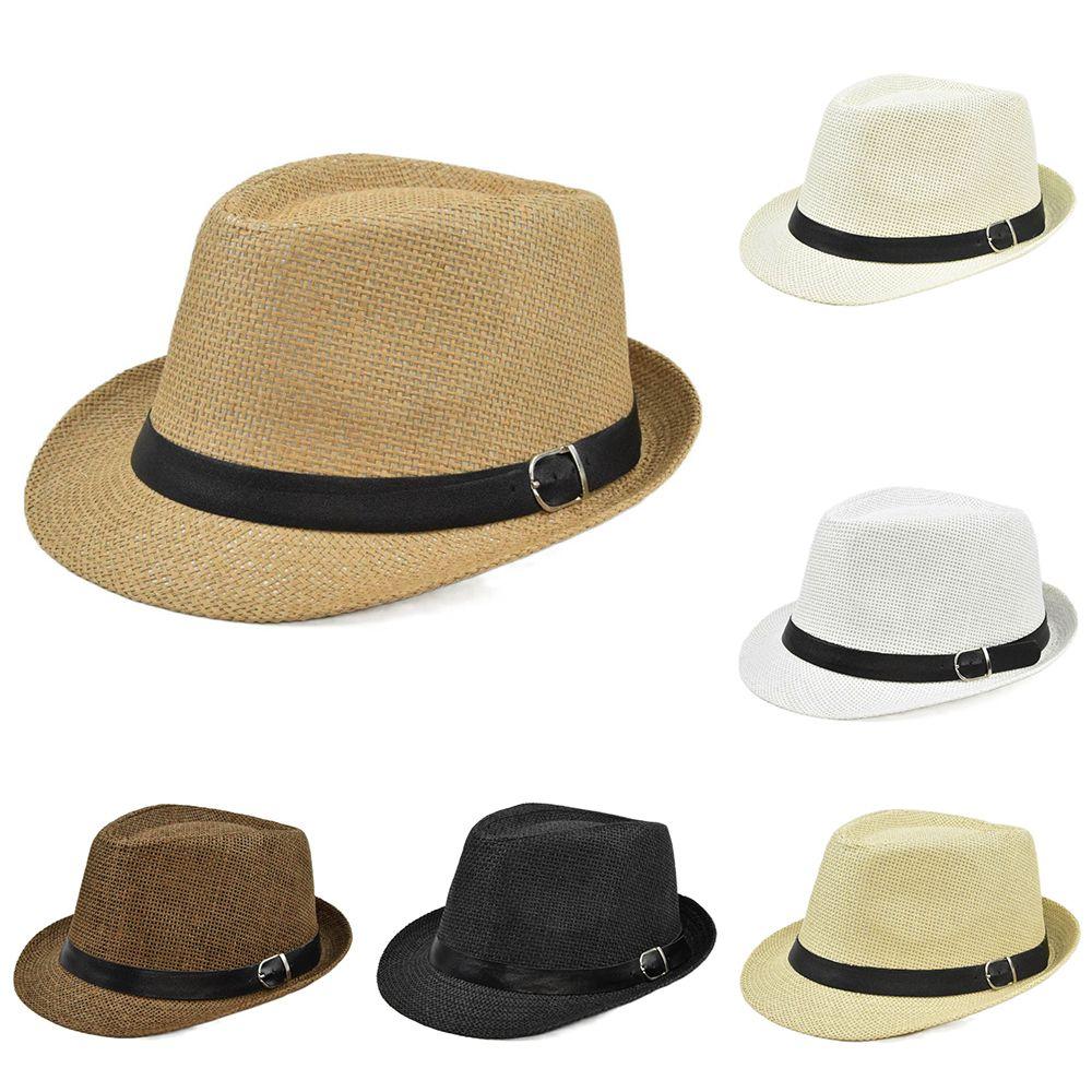 Breathable Summer Beach Wide Brim Sun Hat Jazz Hat Straw Panama Cap Cowboy Fedora Hat