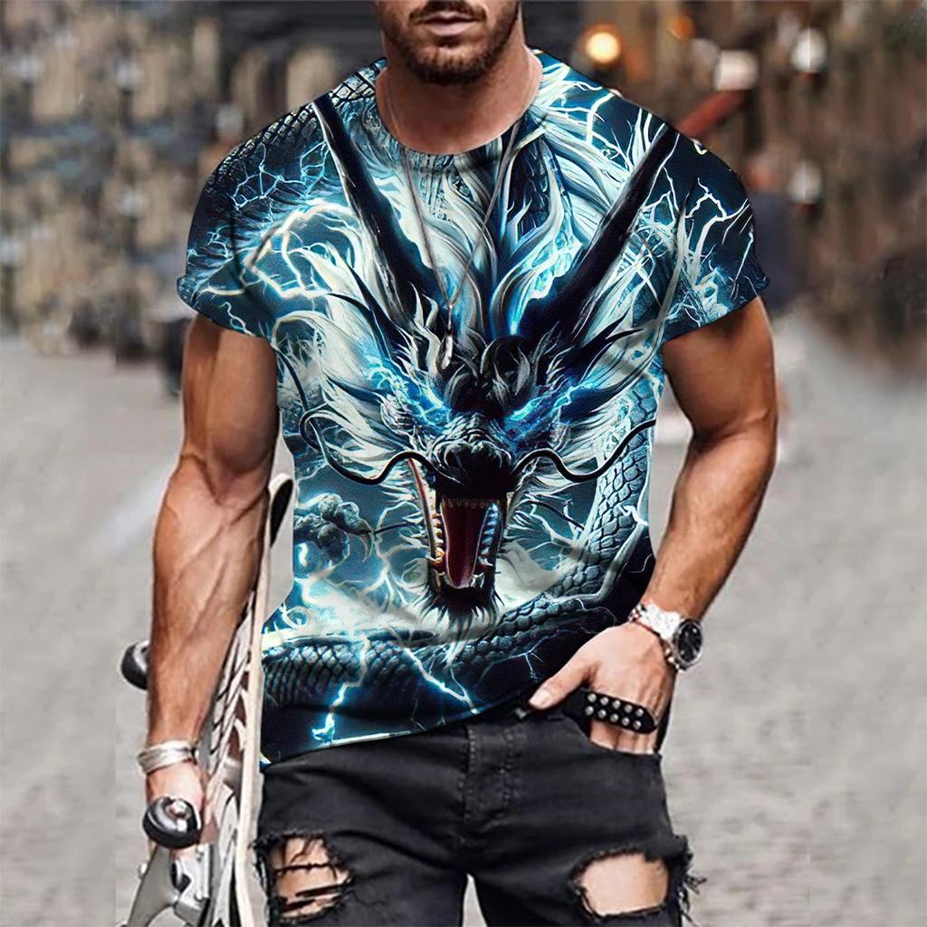 Mens 3D Tiger Print Short Sleeve Crew Neck T-Shirt Breathable Medium Stretch Casual Fashion Tee for OutdoorParty Weekend Wear