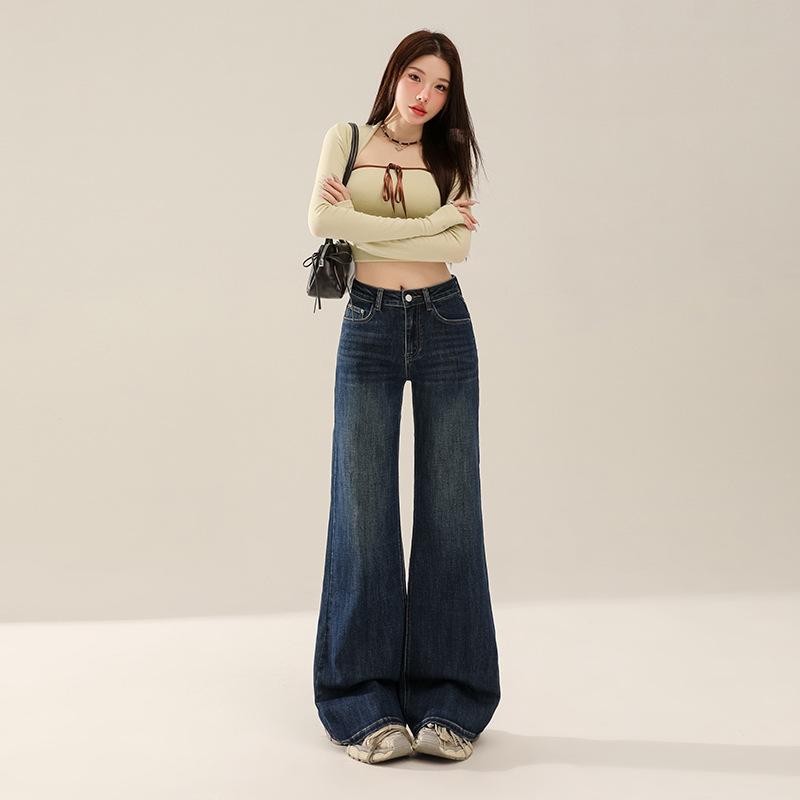 Back pocket design flared jeans women's autumn new high waist and thin horseshoe pants without legs
