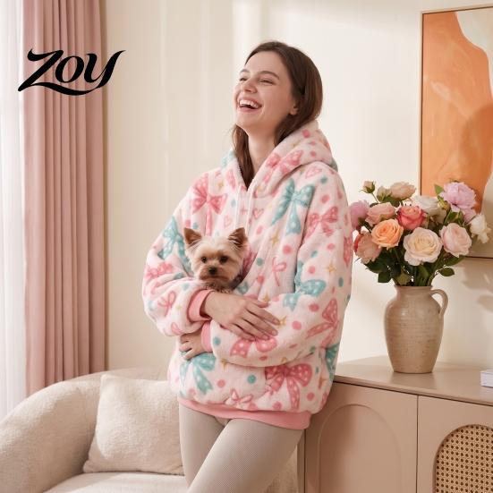 Lady Hooded Sweatshirt Women Oversized Pet Pouch Hoodie, Dog Cat Carrier Carrying for Fall Winter, Casual Pullover Top with Kangaroo Pocket Hoodie