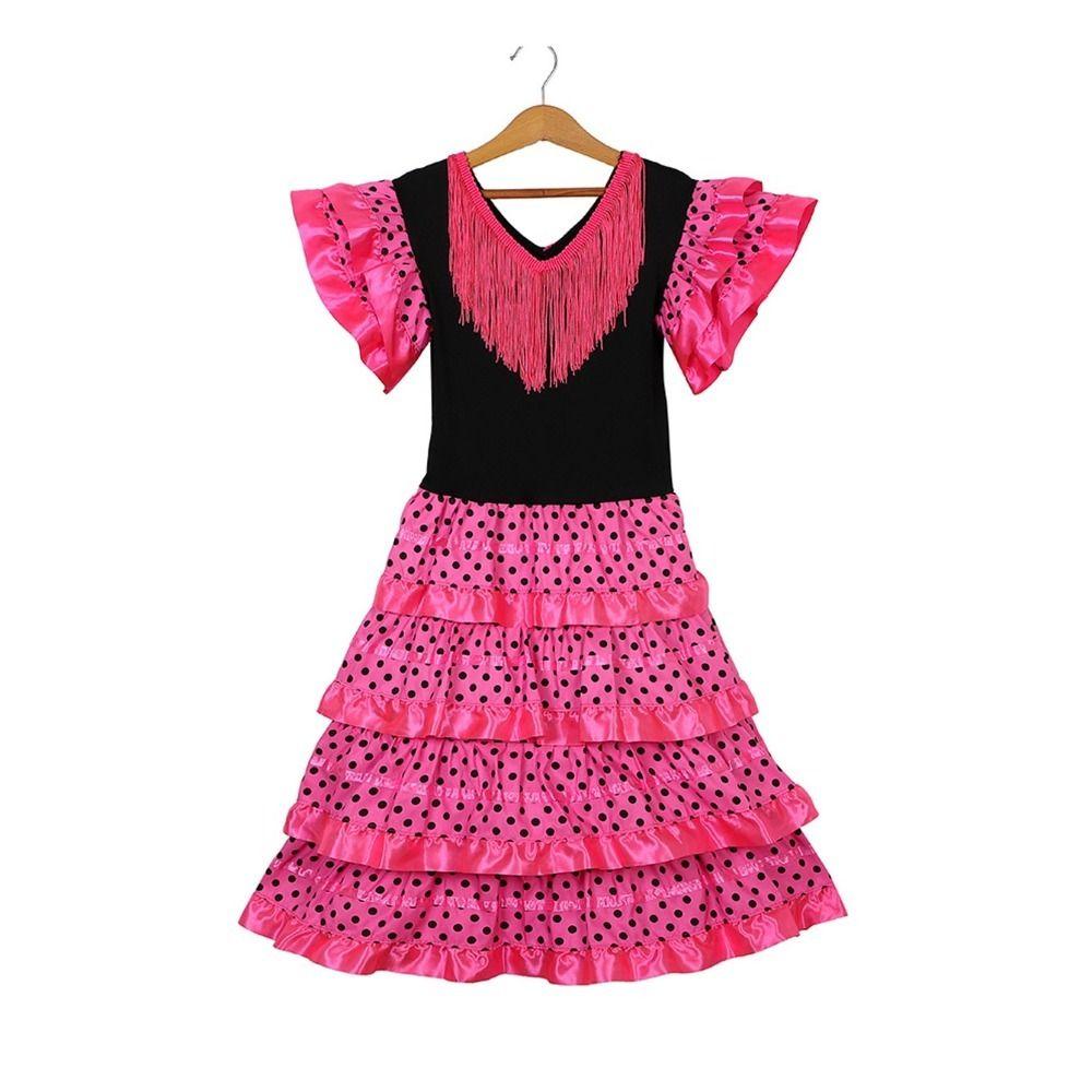 Short Sleeve Spanish Dance Dress Tassel Gypsy Dress Fashion Children Skirt Carnival