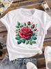 (Asian Size) Sweet Floral Cute Women Tee Top Clothing Casual Flower Short Sleeve T Shirt Fashion Print Lady Female Graphic T-shirts