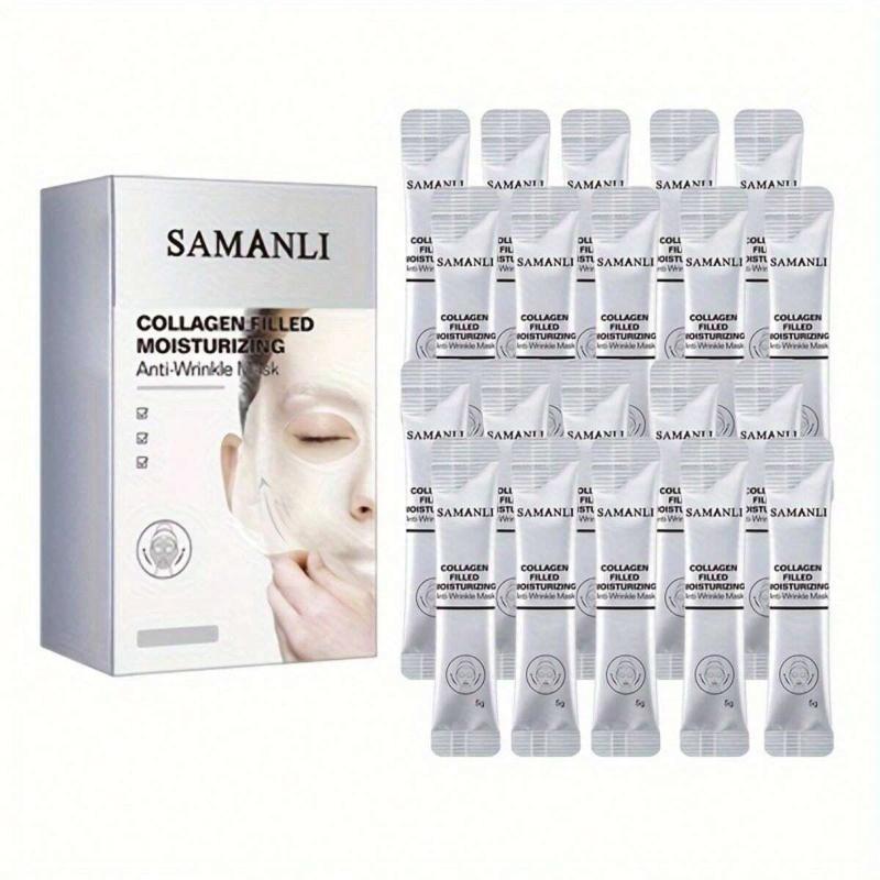 20pcs Collagen Filled Moisturizing Anti Wrinkle Facial Mask Deeply Nourishes and Tightens Skin, Reduces Dull Skin and Inhibits Acne Growth