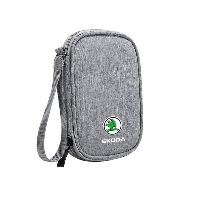 xjfam2 Car Cable Drive Earphone Charger Protable Storage Bag For New Skoda Octavia Kodiaq Fabia Superb Karoq Yeti Rapid Mk3 Vrs Kamiq