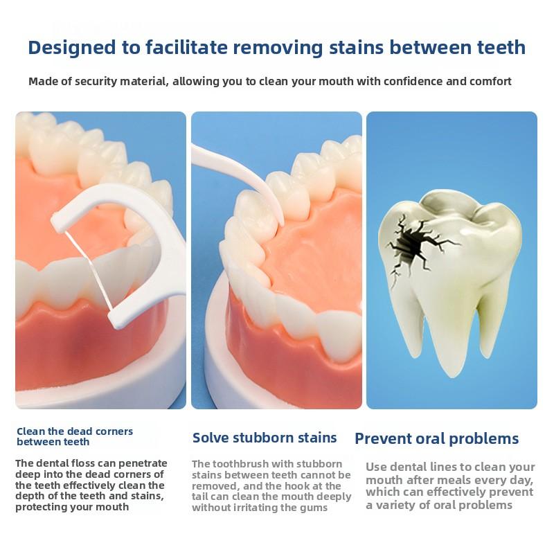Высокопрочные пластиковые зубочистки с зубной нитью 50-80 штук в упаковке для гигиены полости рта