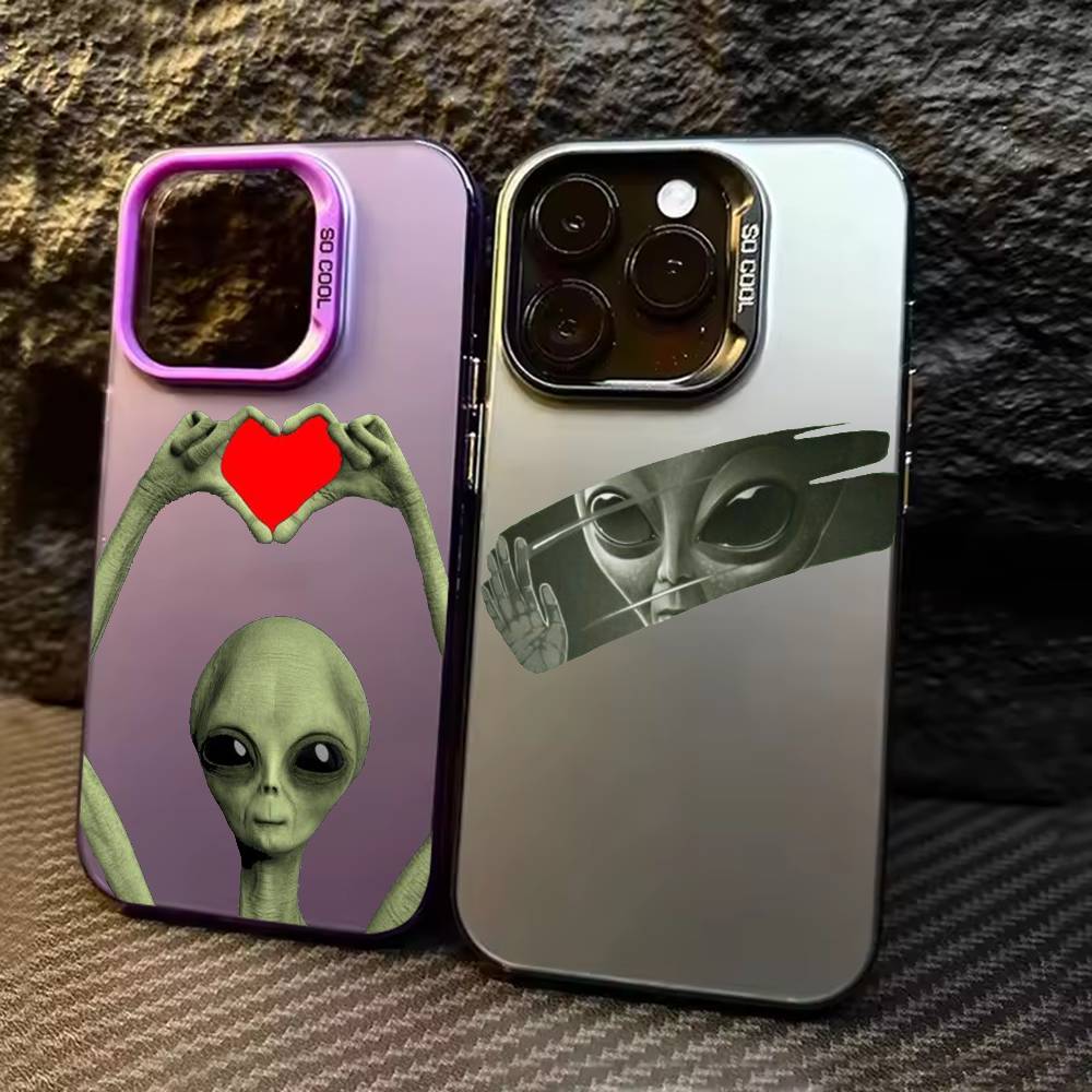 Funny Space UFO Alien Thing Phone Case For iPhone 17,16,15,14,13,12,11,Pro Max,Plus Candy Silver Cover