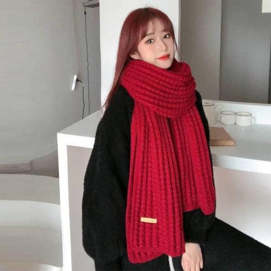 Winter Scarf Knitted Thickened Solid Color Elastic Windproof Stay Warm Anti-shrink Lady School Outdoor Scarf Clothes Accessories