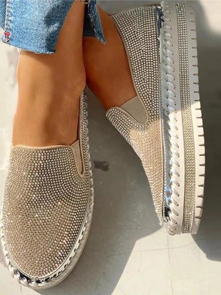 Fashion Fashion Women's Shoes 2024 Flats Rhinestone Bling Sewing Platform Loafers Luxury Shoes Casual Comfortable Female Shoes