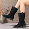 2024 Новые модные женские сапоги на осень и зиму, замшевые теплые высокие модные сапоги, женские однотонные сапоги на толстом каблуке с рукавами