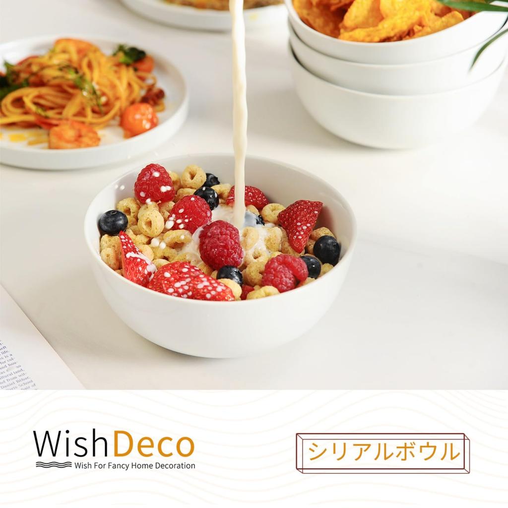 Набор из 4 мисок WishDeco: Салатницы (600мл), Миски для рамена, Суповые миски, Белые, Диаметр 15 см, Безопасны для микроволновой печи и посудомоечной машины.