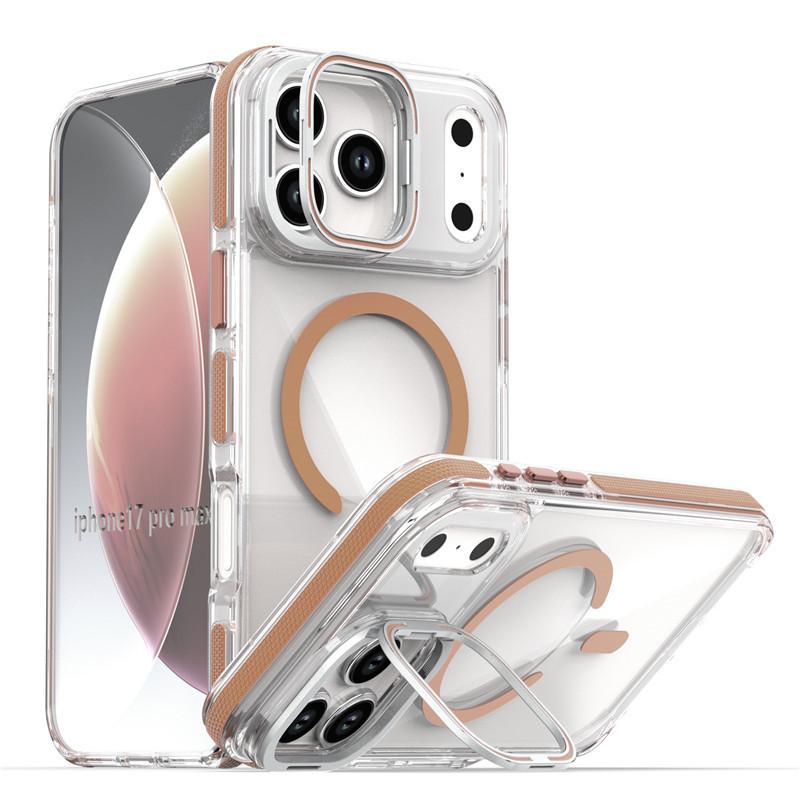 Applicable To IPhone17 Pro Transparent Magnetic Bracket Mobile Phone Case Apple 16 15Pro Max Independent Metal Buttons